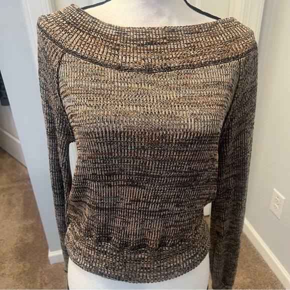 Free People Sweaters - Free People Off-the-Shoulder Knit Sweater - Brown and Cream